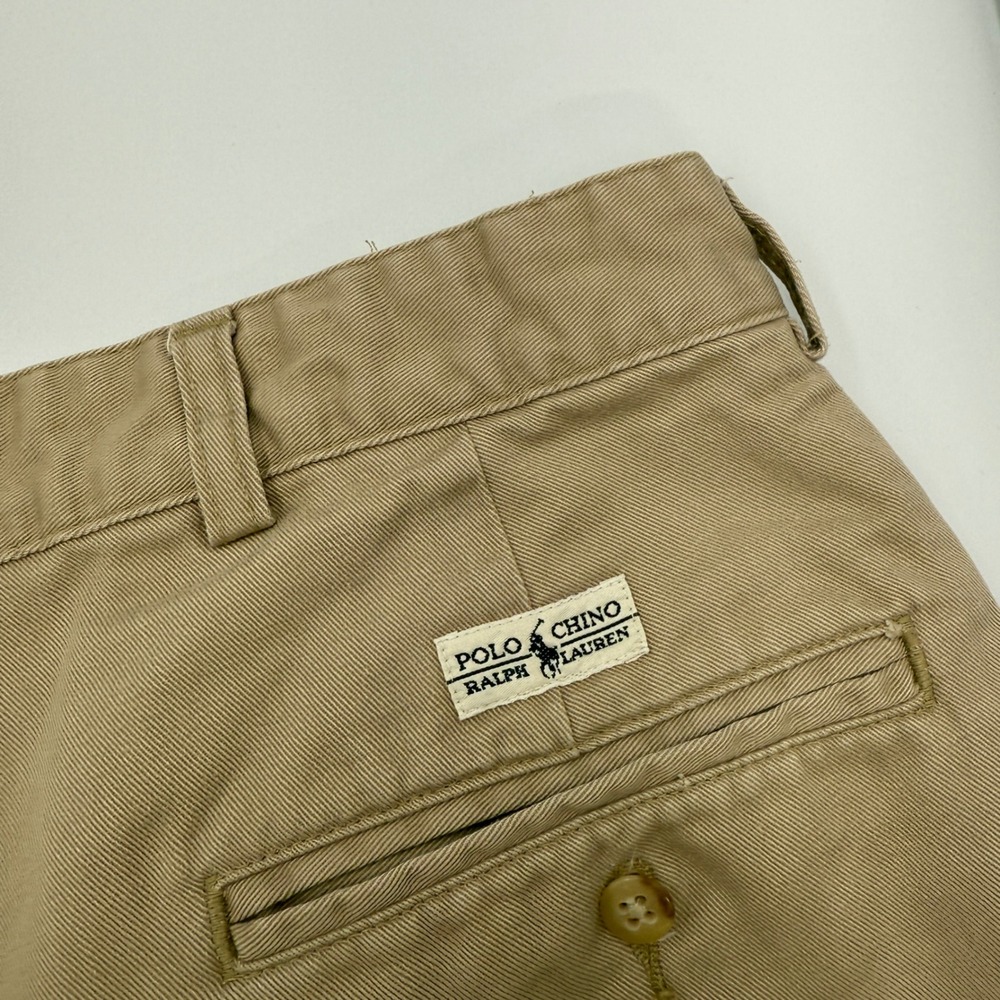 Polo Ralph Lauren Mens Khaki Pant Tan Pleated Chino Cotton Trousers 38x30 FLAW